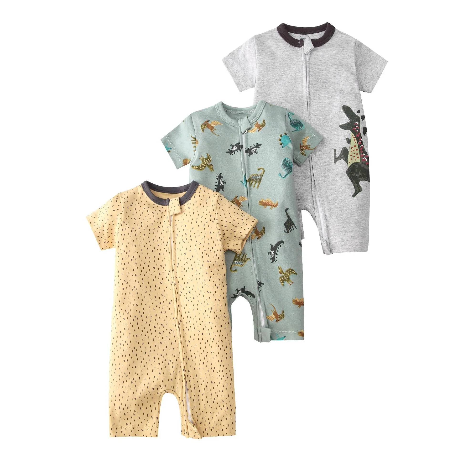 Baby-Pyjama für Jungen oder Mädchen, 2er-Pack, Baumwolle, kurzärmelig, Cartoon-Streifen, gepunktet, Reißverschluss, Strampler, Overalls, zum Schlafen und Spielen, 3–24 Monate – Detail 7
