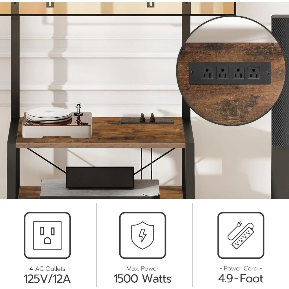 Rolling TV Stand with Mount and Power Outlet Up to 55 inch TVs,Small TV Stand with 3-Tier Storage Shelves 3