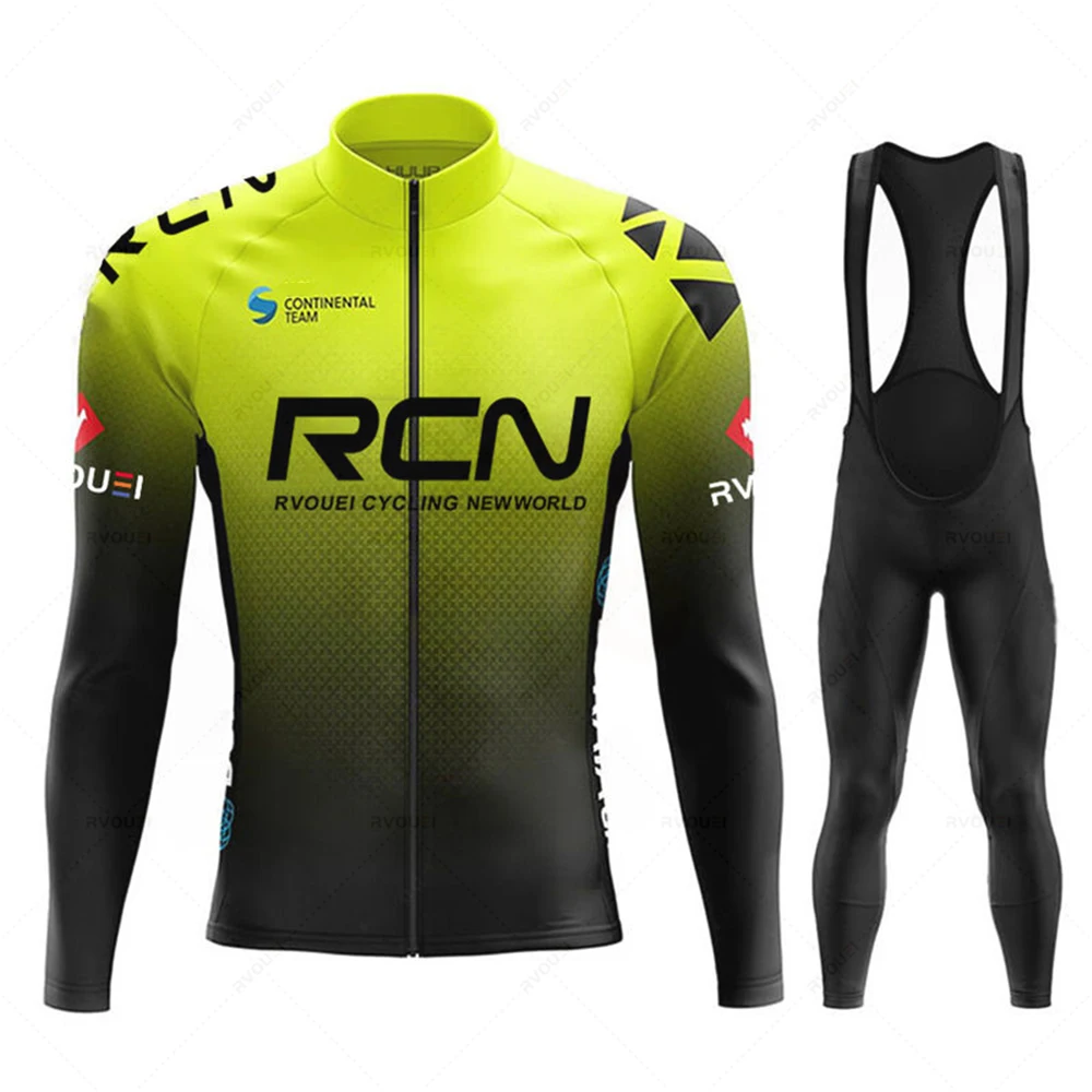 RVOUEI Autumn Cycling Jersey Set 2026 New Team, Men Long Sleeve Bike Clothing, MTB Maillot, Road Bicycle Bibs Uniform, Ropa Ciclismo