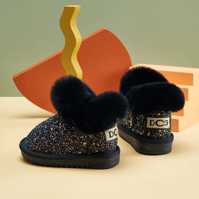 Winter Kids snow boots thick Genuine Leather warm plush soft bottom baby girls boots winter ski boot for baby children boots