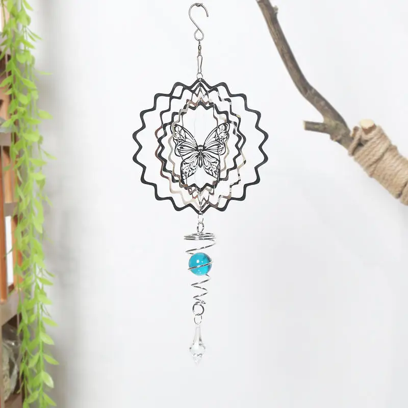 Stainless Steel Wind Spinners Sculptures With Stalilizer Spiral Ball Tail for Yard Garden Decor 3D Chime Sun Catchers Hanging 5