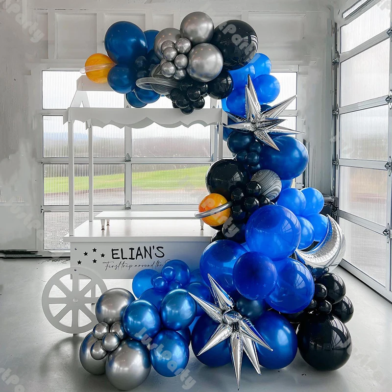 

Space Theme Balloons Garland Boy Birthday Party Decorations DIY Navy Blue Black Silver Balloons Arch Strip Moon Agate Air Globos