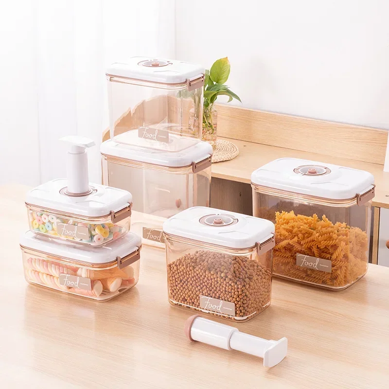 

Food Storage Container Vacuum Storage Box with Drain Net Large Capacity Food Dispenser Transparent Sealed Tank Kitchen Organizer