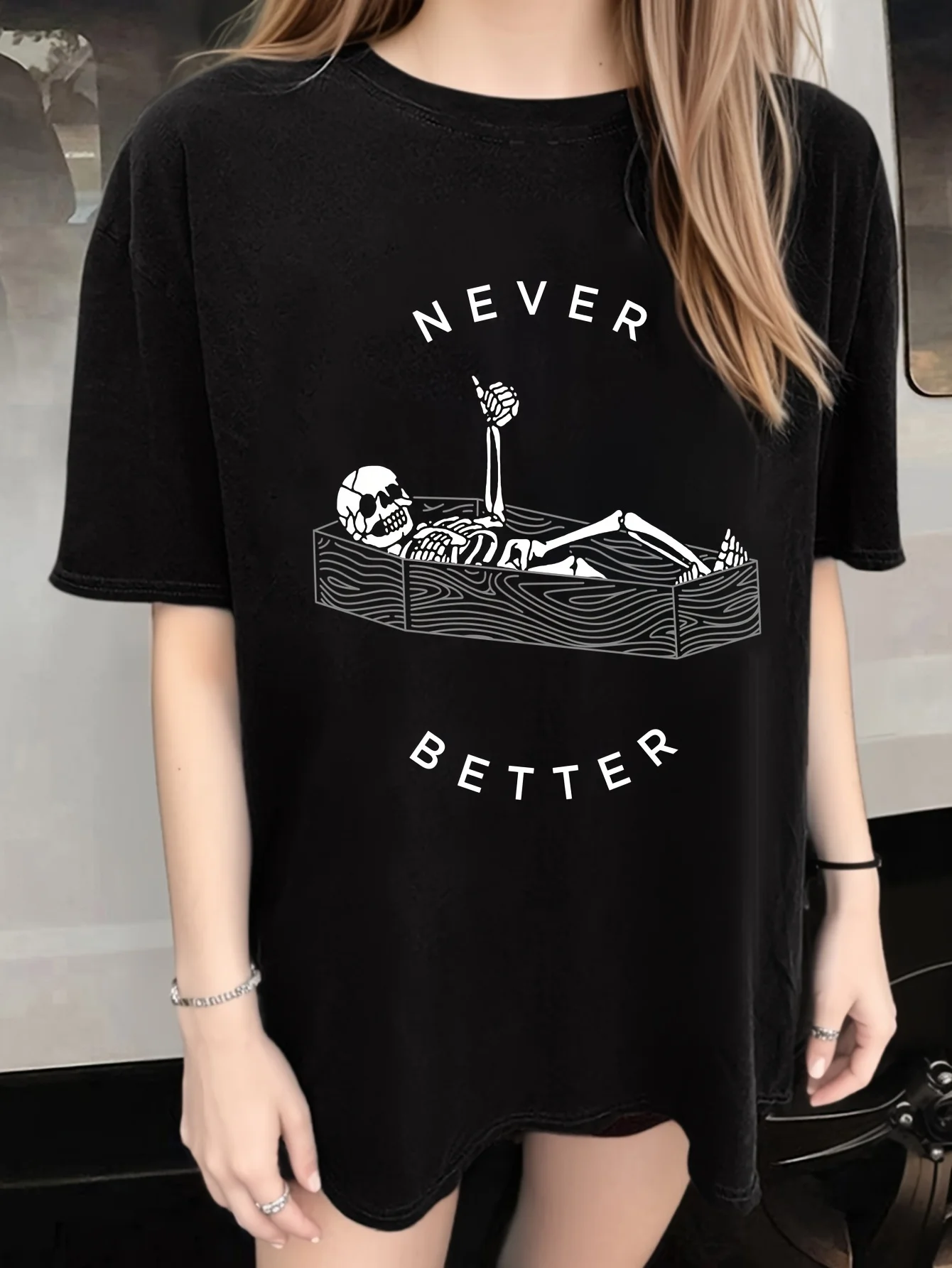 

Women's T-shirt Halloween Casual Crew Neck Vintage Skull Print Short Sleeve Loose Fashion T-shirt