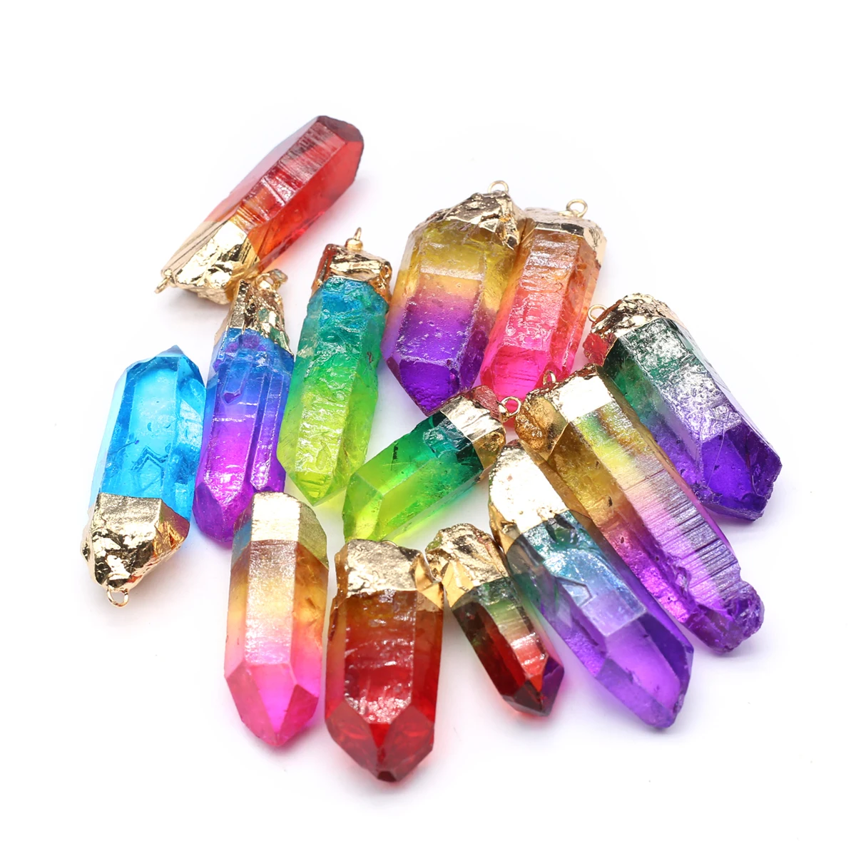 6PCS Colored Crystal Natural Semiprecious Stone Irregular Shape Crystal Column Pendant Charm Jewelry Accessories DIY Necklace