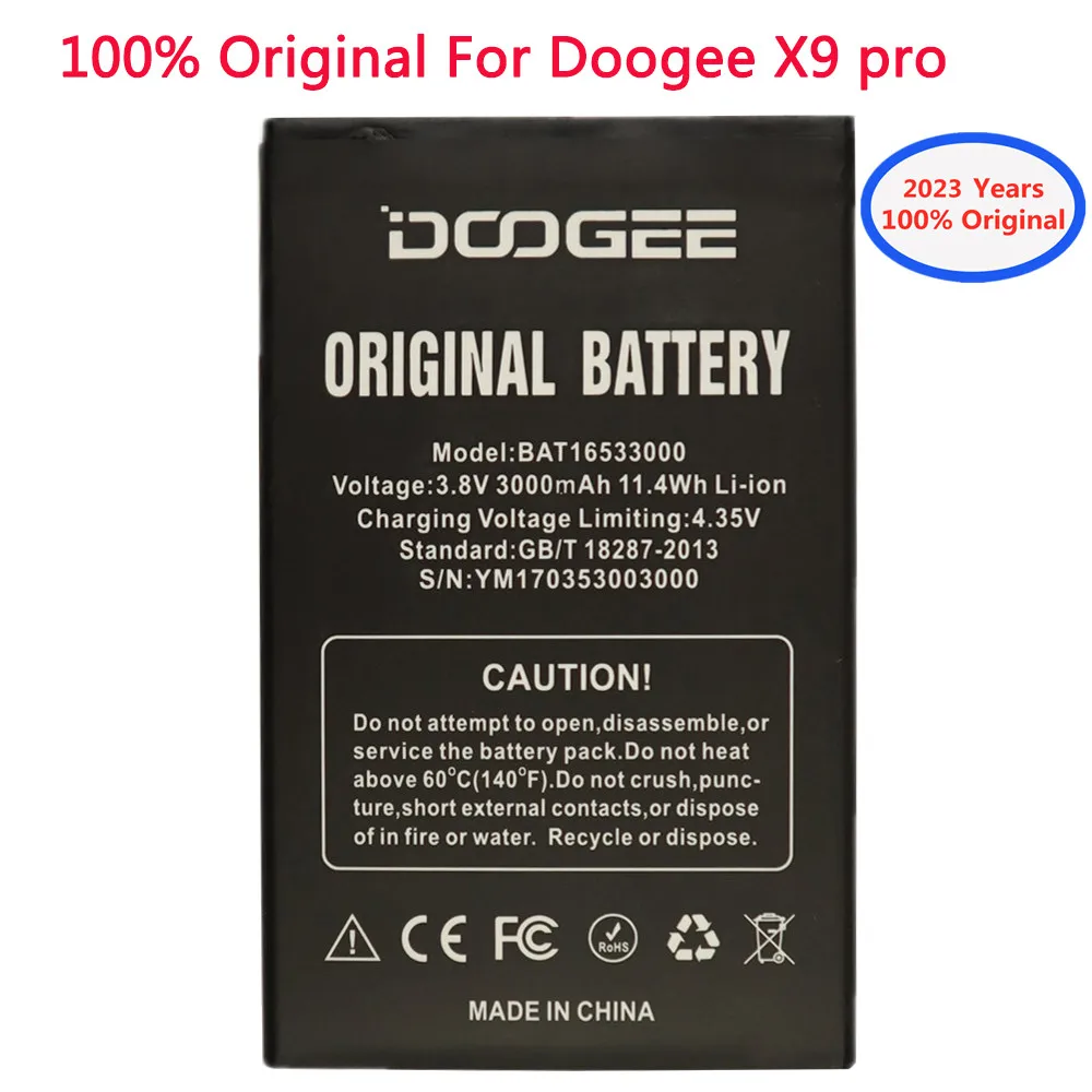

2023 год, новинка, 3000 мАч, оригинальный аккумулятор BAT16533000 Для DOOGEE X9 / X9S / X9 pro, 5,5 дюйма, мобильный телефон, аккумулятор для телефона