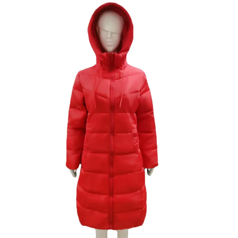 Winter Hooded Women Cotton Jacket Medium Long Slim Cotton Jacket Warm Down Cotton Jacket Long Sleeve Hairless Collar Coat