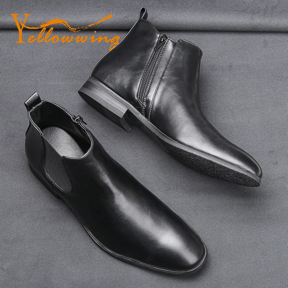 Size 39-48 Men Chelsea boots with zipper Fashion Leather Ankle boots for men