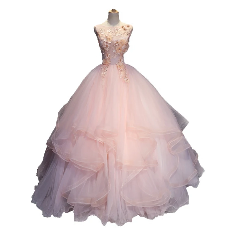 2023 Nieuwe Roze Bean Quinceanera Jurken O Hals Mouwloos Party Prom Dress Eenvoudige Bloem Prinses Baljurk Plus Size Custom gemaakt