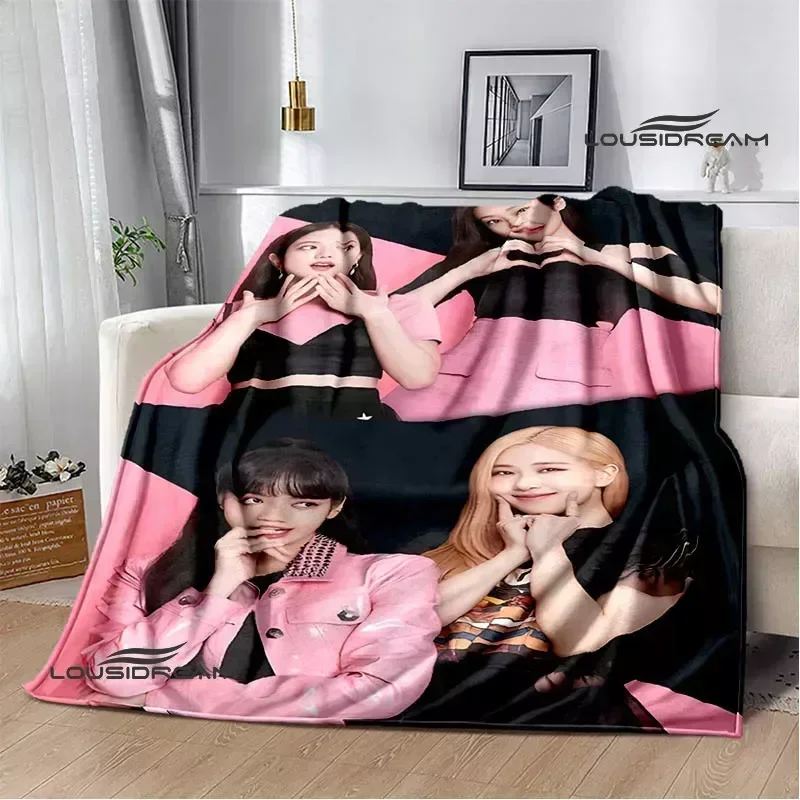 

Korean idol group black-pink print blanket Flange warm blanket picnic blanket cubre cama throw blanket bed linings Birthday Gift