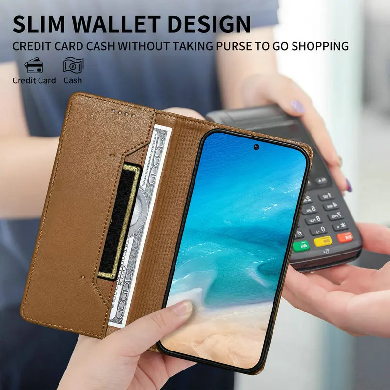 Magnetic Leather Flip Case with RFID Blocking and Wallet