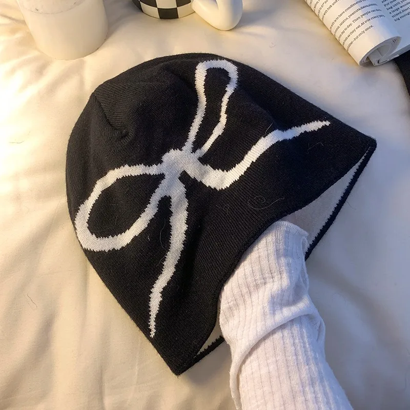 2024 New Korean Fashion Y2k Bow Knitted Skullies Hat Soft Knitted Cap Bow Women Men Couple Beanie Caps Woolen Keep Warm Hats 6