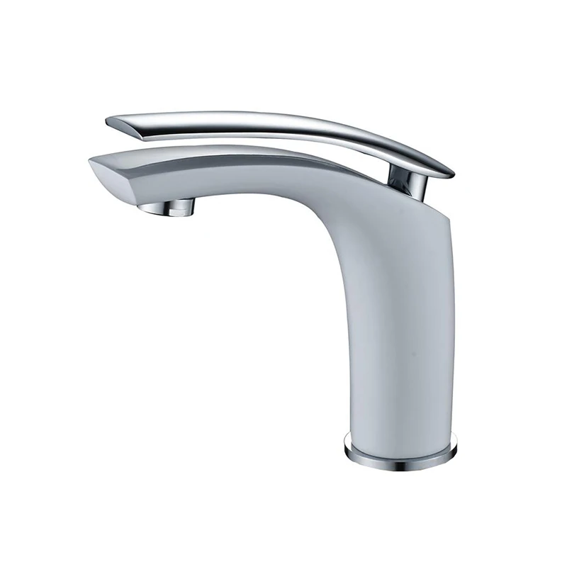 

Hot Sell Bathroom Fashion Basin Tap White/Chrome Single Hole Deck Mounted Brass Material Ceramic Cartridge Basin Faucet AT8206W