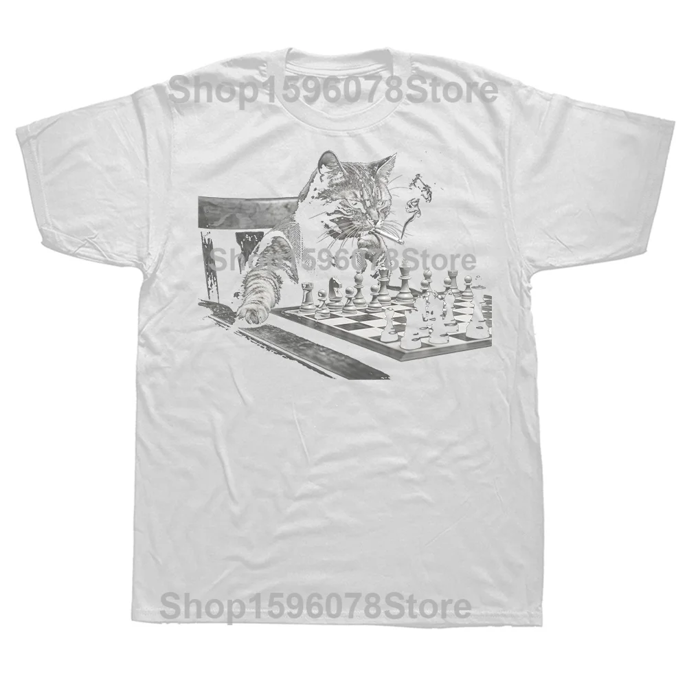 Chess Cat Smoking Graphic Unisex Cotton T-Shirt - Oversized Streetwear Hip Hop Fashion