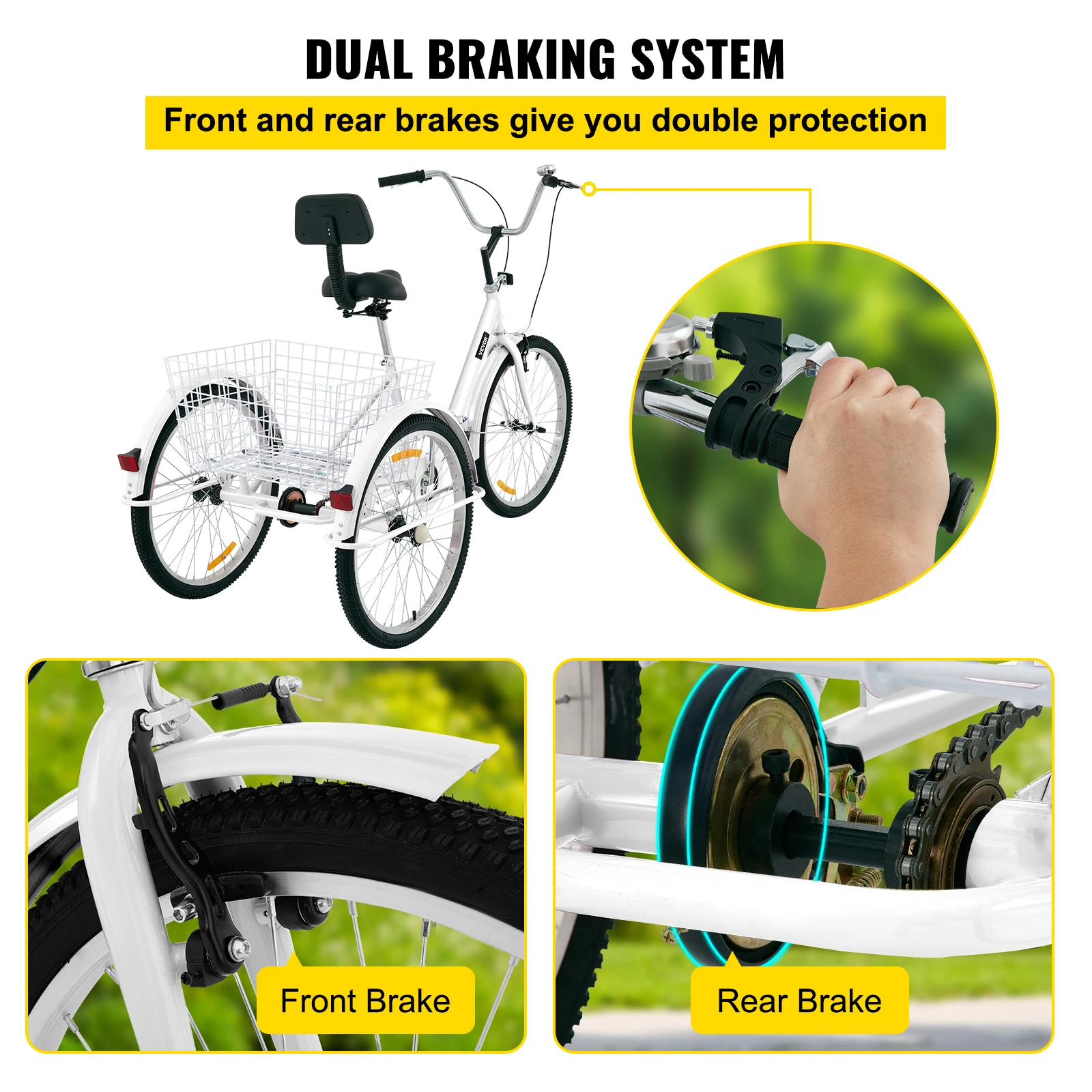 24 inch Folding Adult Tricycle 3 Wheel Trike Bike 1/7 Speed High-Carbon Steel Cargo Trailer Pet Cart Outdoor Travel