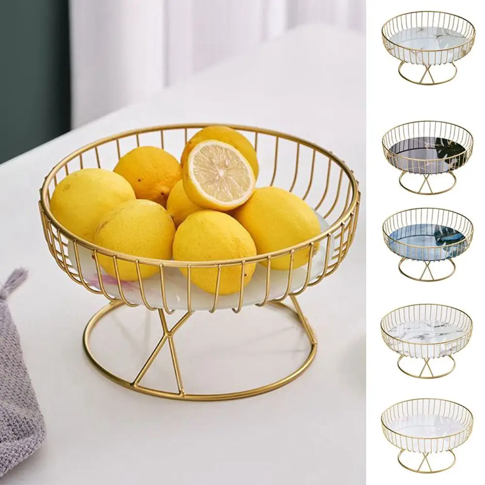 Modern Single Tier Metal Iron Wire Fruit Basket Stylish Sturdy Round Fruit-Bowl Large Capacity Fruit Tray Bread 5