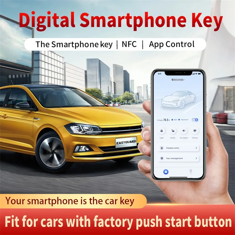 EASYGUARD digital smartphone key with PKE passive keyless entry auto lock unlock NFC fit for cars W factory push start button