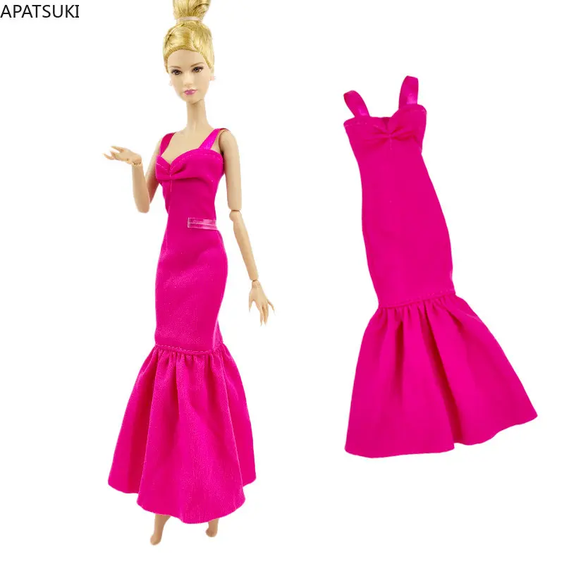 Hot Pink Fashion Dress For Barbie Doll Abbigliamento Abiti Sirena Fishtail Party Gown 1/6 Accessori Per Bambole Bambini Giocattoli Fai Da Te Regalo