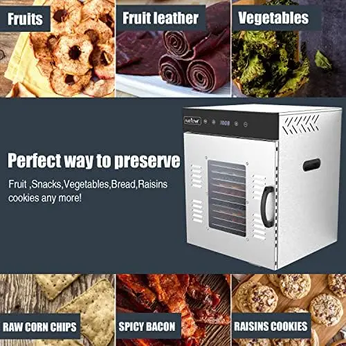 NutriChef Electric Countertop Food Dehydrator -900-Watt Premium Multi-Tier  Meat Beef Jerky Maker Fruit/Vegetable Dryer w/10 Shelf Stainless Steel