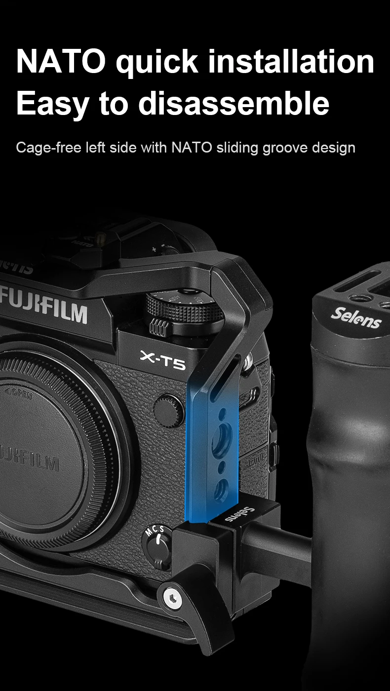 Camera Full Cage for Fujifilm X-T5 with Expansion 1/4 & 3/8 Screw Holes Aluminum