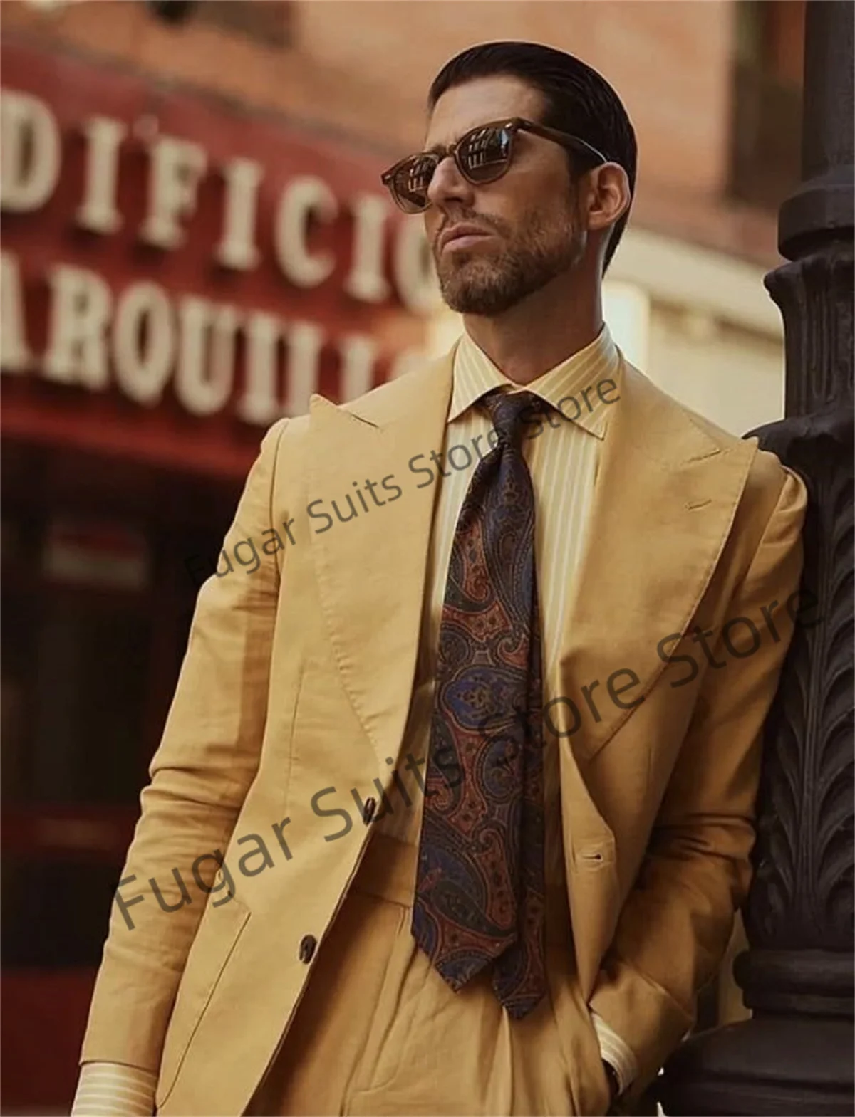 Custom Casual Beige Wedding Men Suits Slim Fit Prom Party Groom Tuxedos 2 Pieces Sets Fashion Male Blazer Costume Homme