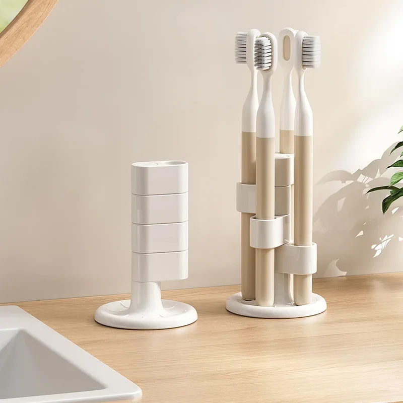 Anti-slip Toothbrush Stand 360-degree Rotatable Toothbrush Makeup Brush Holder with Anti-slip Base for Bathroom Storage Organize