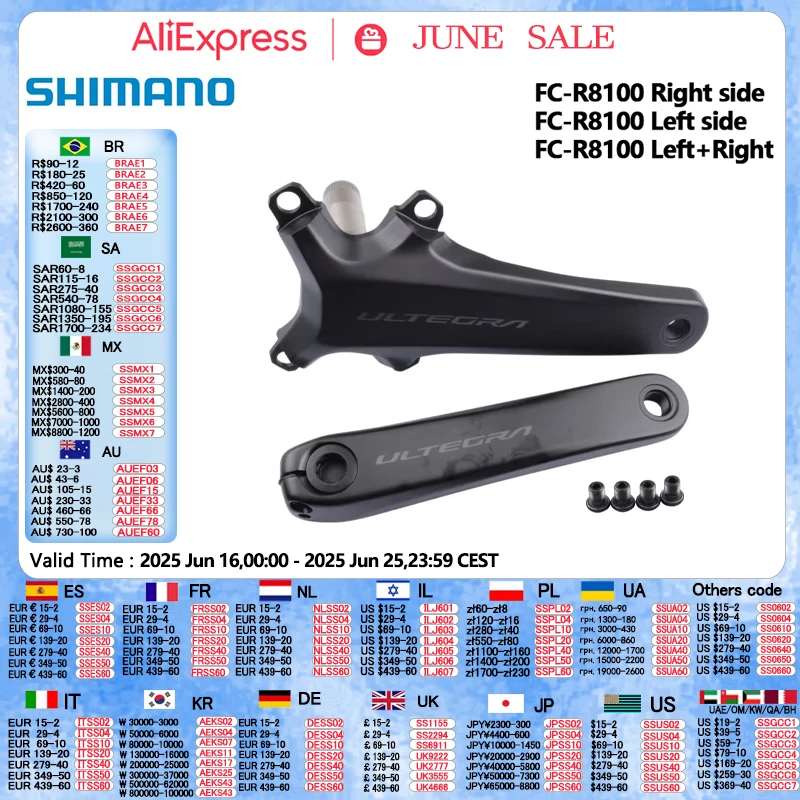 Shimano-Ultegra r8100自転車クランク,右側のみ,2x12スピード,fc
