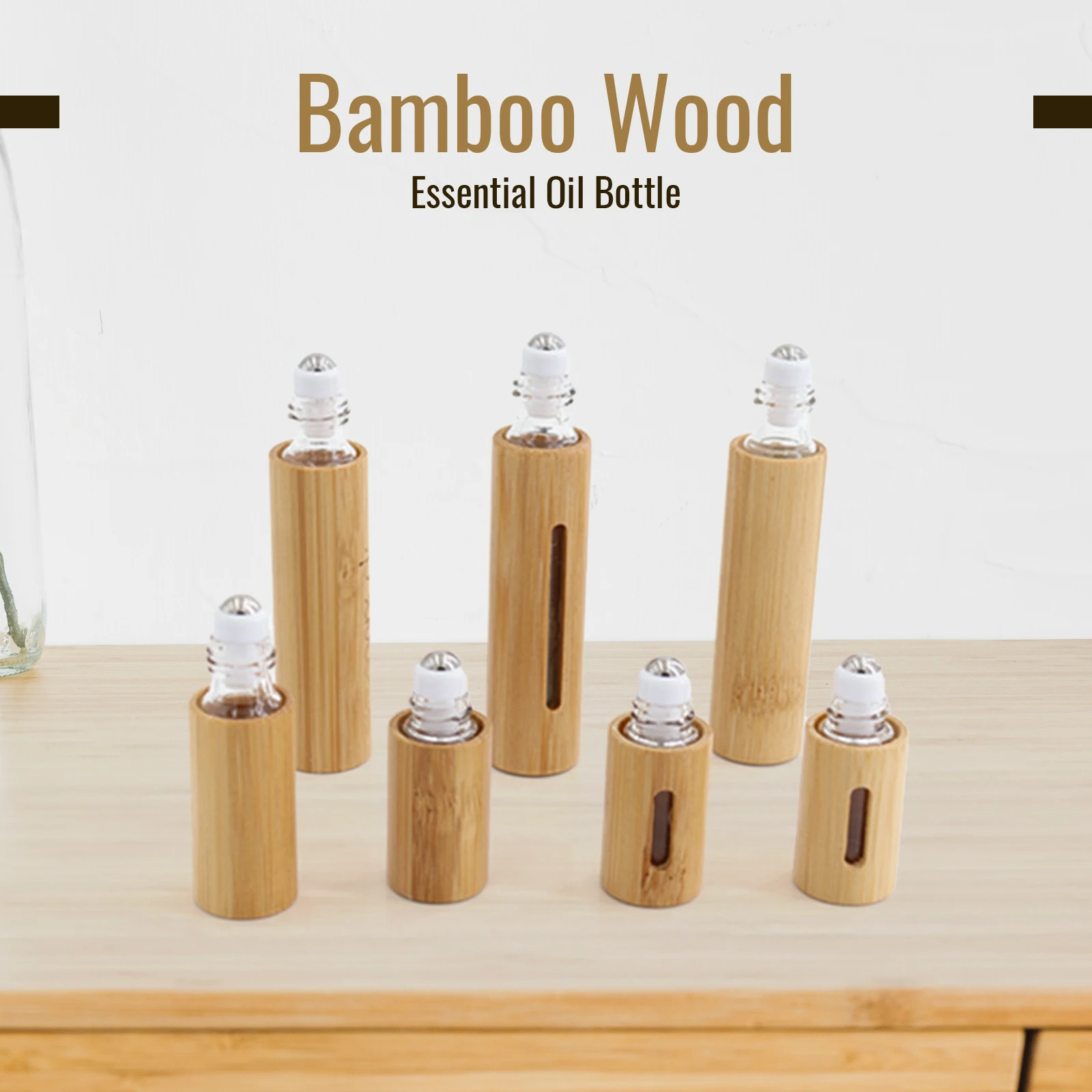 Bamboo Roll on Bottle 3/5/10ml Wood Roller Bottle Essential Oil Lip Gloss Refillable Tube Empty Wood/Glass Bottle Perfume 1PC