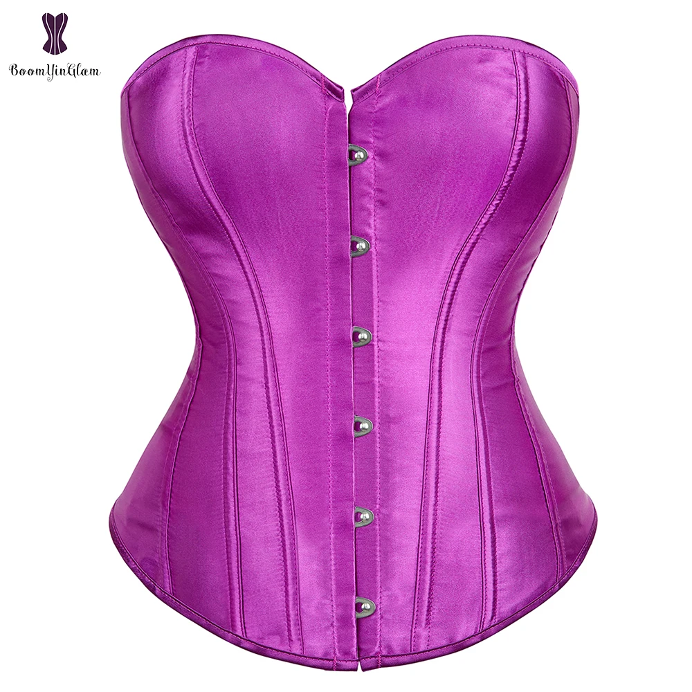 Overbust Corset With Fan Lacing and Busk, Satin Embroidered