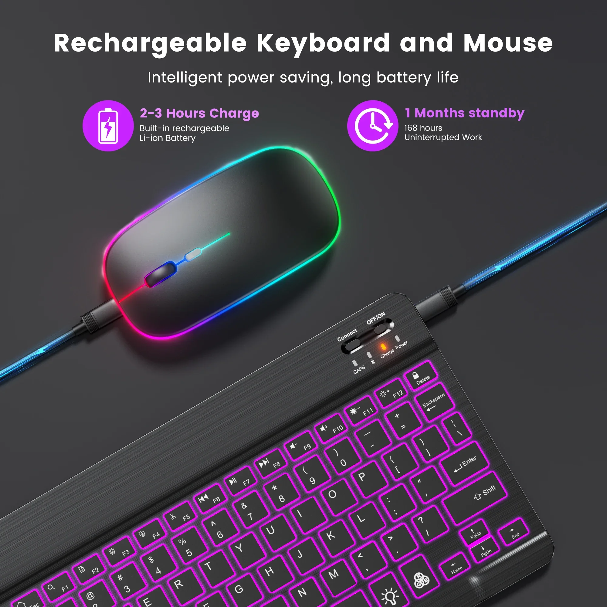Mini Backlit RGB 10inch Bluetooth Keyboard Wireless mouse Rechargeable for IOS Android Windows Teclado For iPad Samsung Tablet