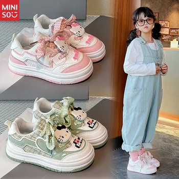 Miniso Girls Hello Kitty Canvas Shoes Cartoon Casual, Spring Autumn New Lace Up Anti-Slip Sneakers Fashion