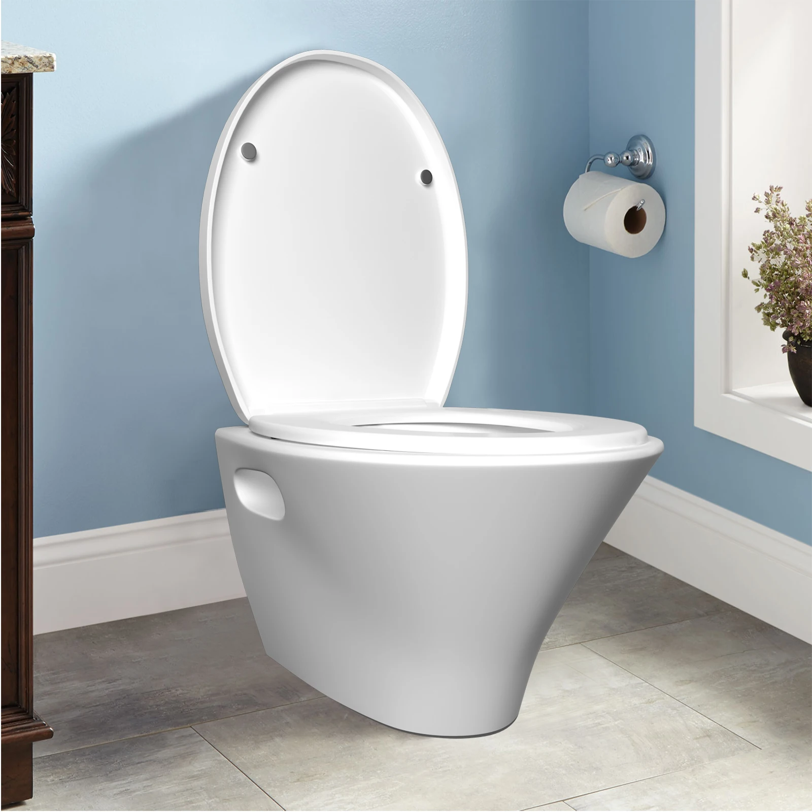 O-förmiger Toilettensitz, langsam schließend, leiser Deckel, praktisch, handlich, verdickt, langlebig, für Erwachsene, Kinder, Sicherheit, Badezimmer-Zubehör – Detail 9