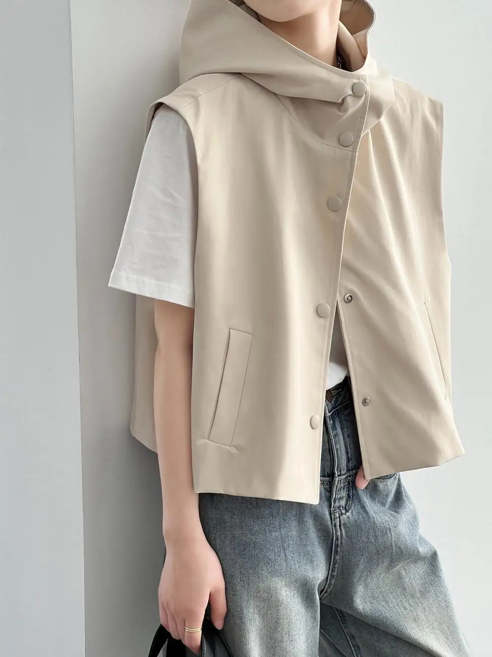 

Sleeveless Vests for Women Casual Hooded Top 2023 New Cardigan Korean Version of The Shoulders Section Sleeveless Jacket Woman