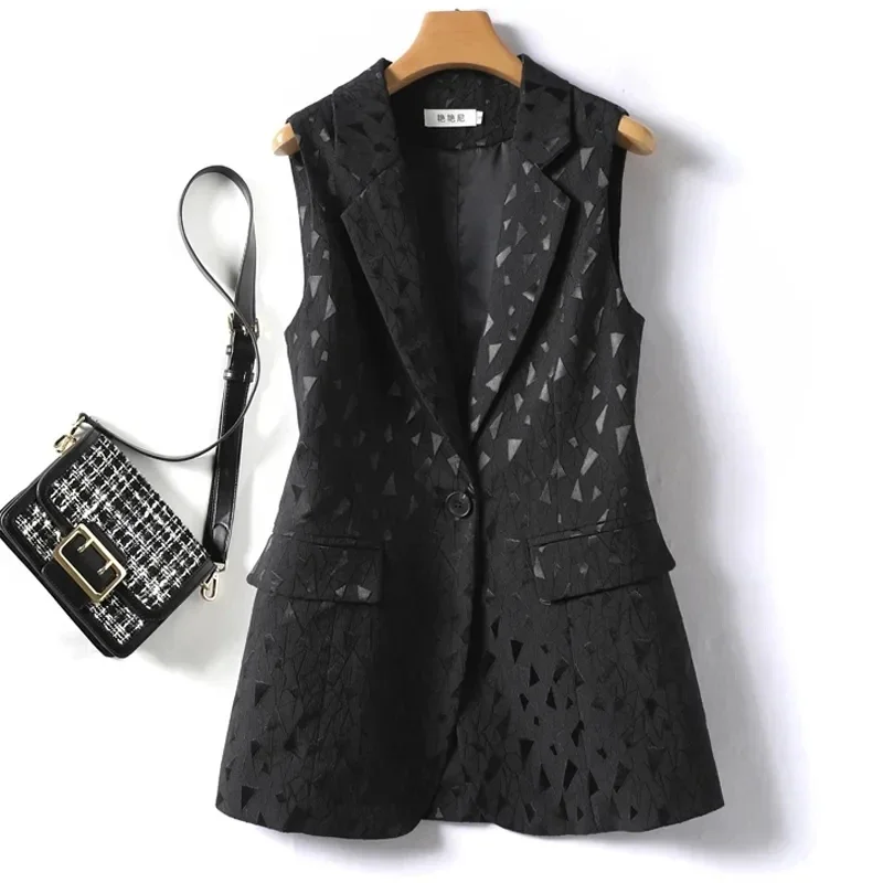 

2024 Spring Autumn New Plaid Slim Waistcoat Women Office Workplace Design Suit Vest Casual Black Sleeveless Jacket Female