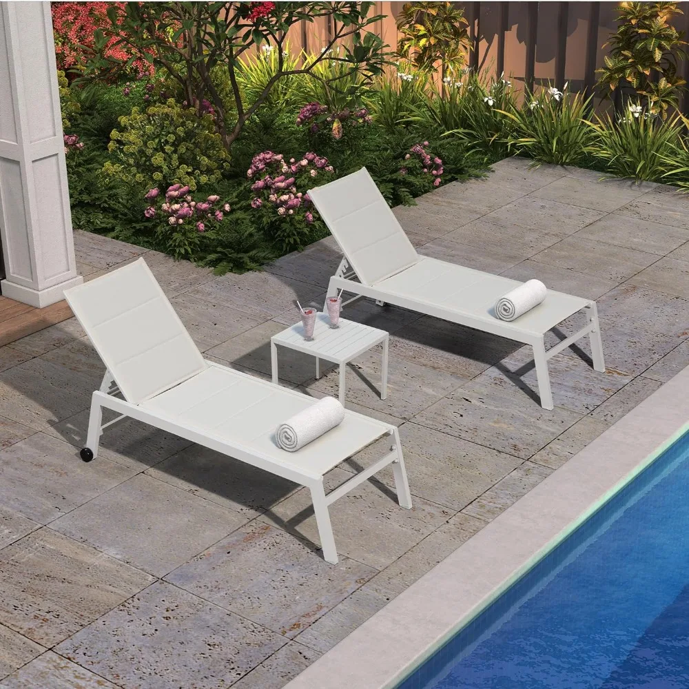 

Outdoor Chaise Lounge Chair with Side Table for Poolside Beach Outside Patio, Adjustable Aluminum Lounge Chair