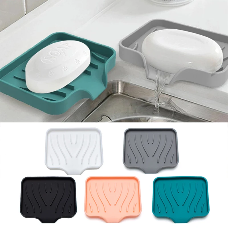 

Non-slip Drainable Soap Box Self Draining Soap Holder Durable Soap Case Tray Silicone Soap Dish Bathroom Storage Accessories
