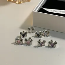  Korean Fashion Colorful Zircon Bowknot Stud Earrings for Women Aesthetic Jewelry 2023 New Pink Black Crystal Trend Accessories 