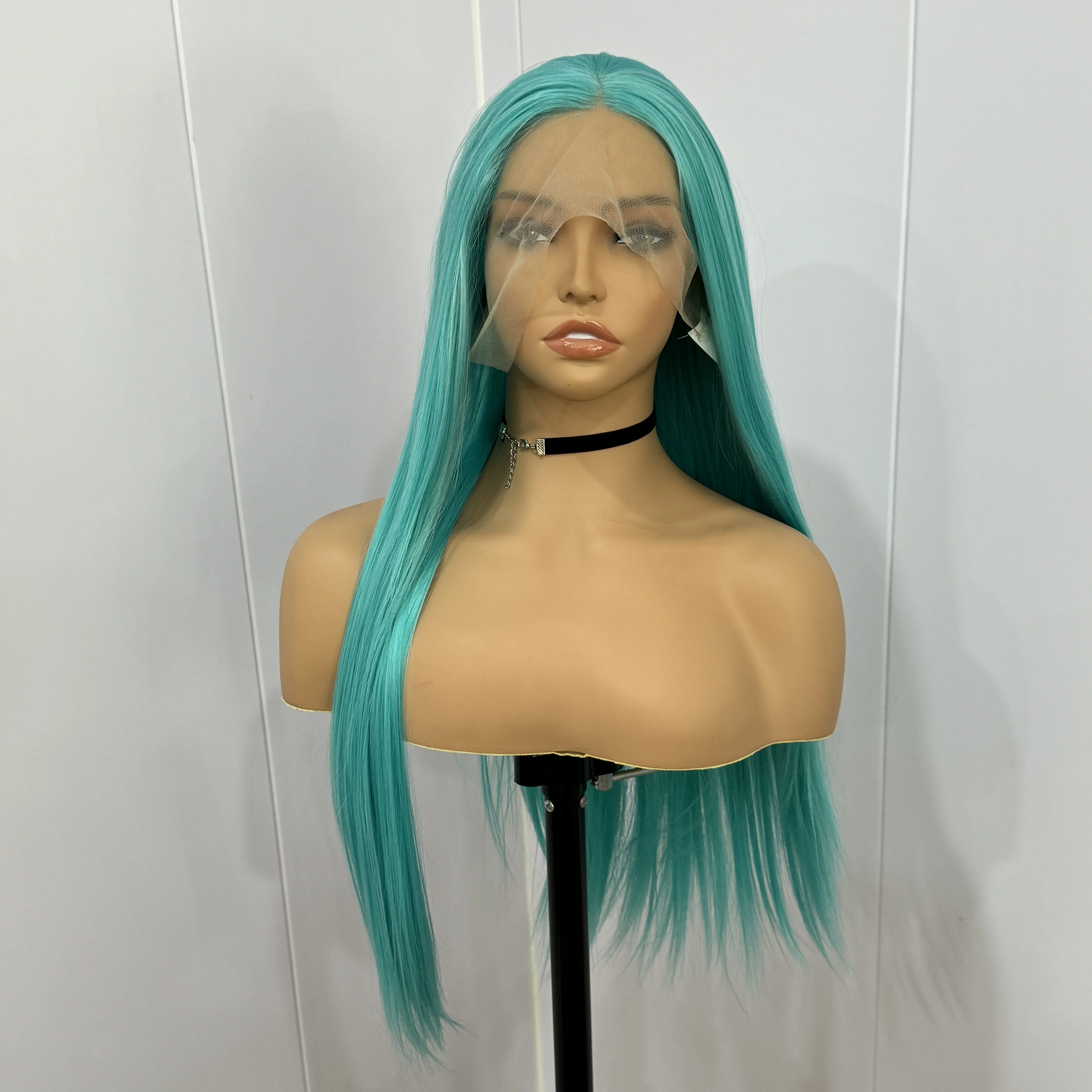 Lace Front Wig 13X4 Teal Green Long Straight Hair Middle Part Ready To Wear For Women