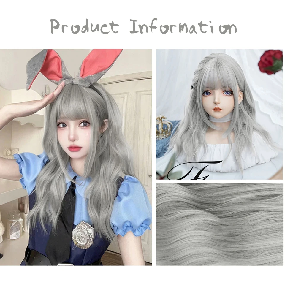 Silver Ash Long Deep Wave Synthetic Wig For Women