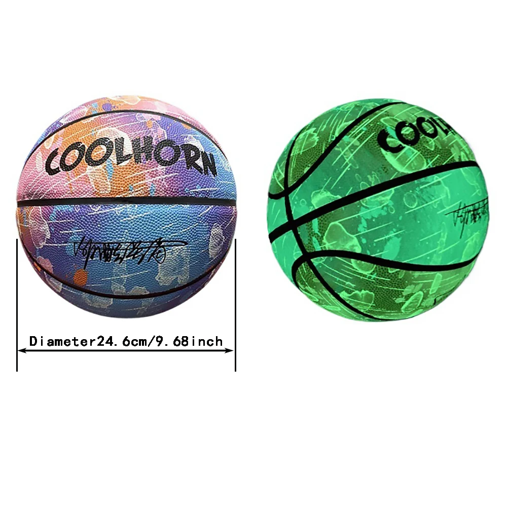 1개 성인용 사이즈 7 야광 농구공, 실내외 겸용 내구성 미끄럼 방지 스트리트볼, 부드러운 PU 가죽 스포츠 장비