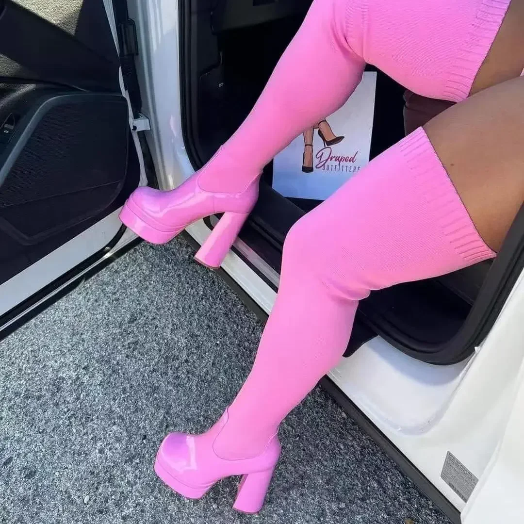 2023 Autumn Elastic Over The Knee Sock Botas Women's Big Size Chunky Heel Pumps Platform Fashion Boots for Women High Boots