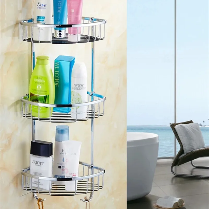 

Wall Mounted 304 Stainless Steel Bathroom Soap Dish Triple Tier Bath Shower Shelf Bath Shampoo Holder Basket Holder Corner Shelf