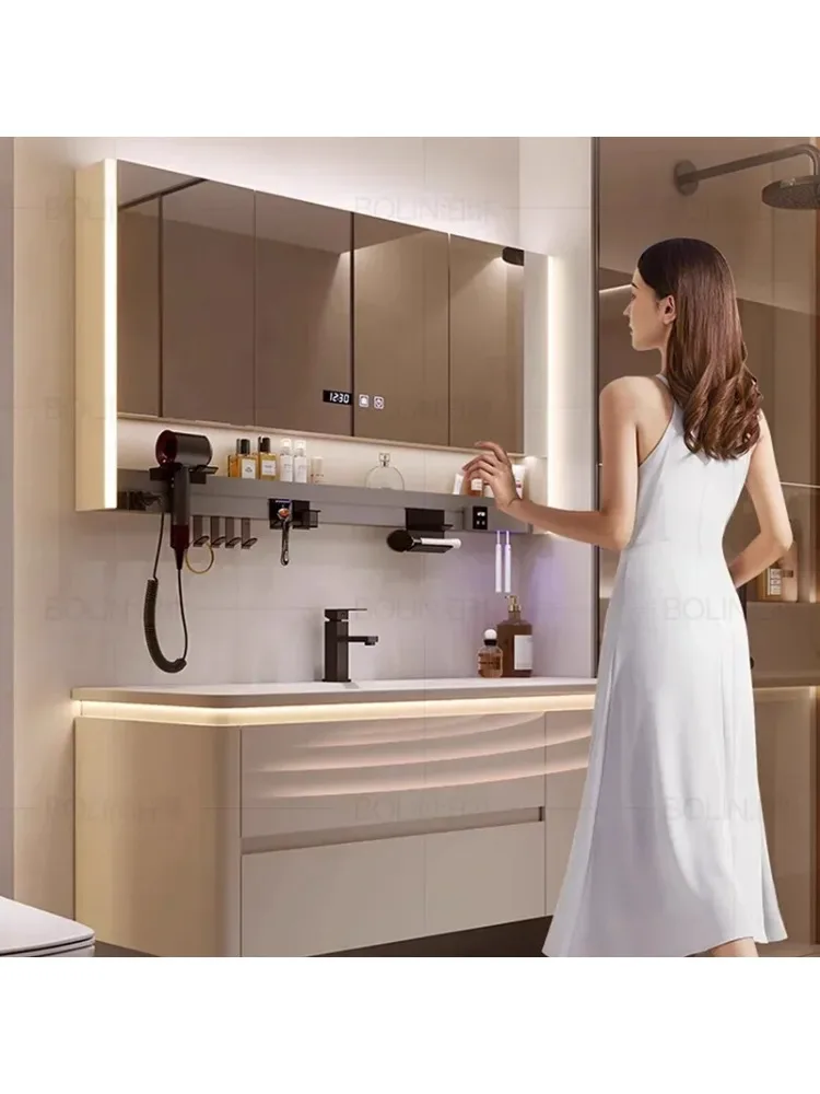 Simple Rock Plate Bathroom Cabinets Wall-mounted Fog-proof Design Smart Mirror Cabinets Home Furniture Arredo Bagno FYBC