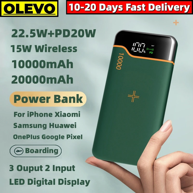 

20000mAh Wireless Power Bank 22.5W Fast Charging External Auxiliary Battery Pack Phone Charger For Apple iPhone Samsung Xiaomi