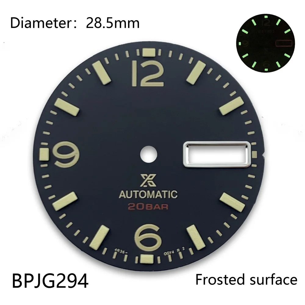 

28.5mm Dual Calendar NH36 Digital Green Glow Watch Panel Customized Watch Accessories S logo Dials
