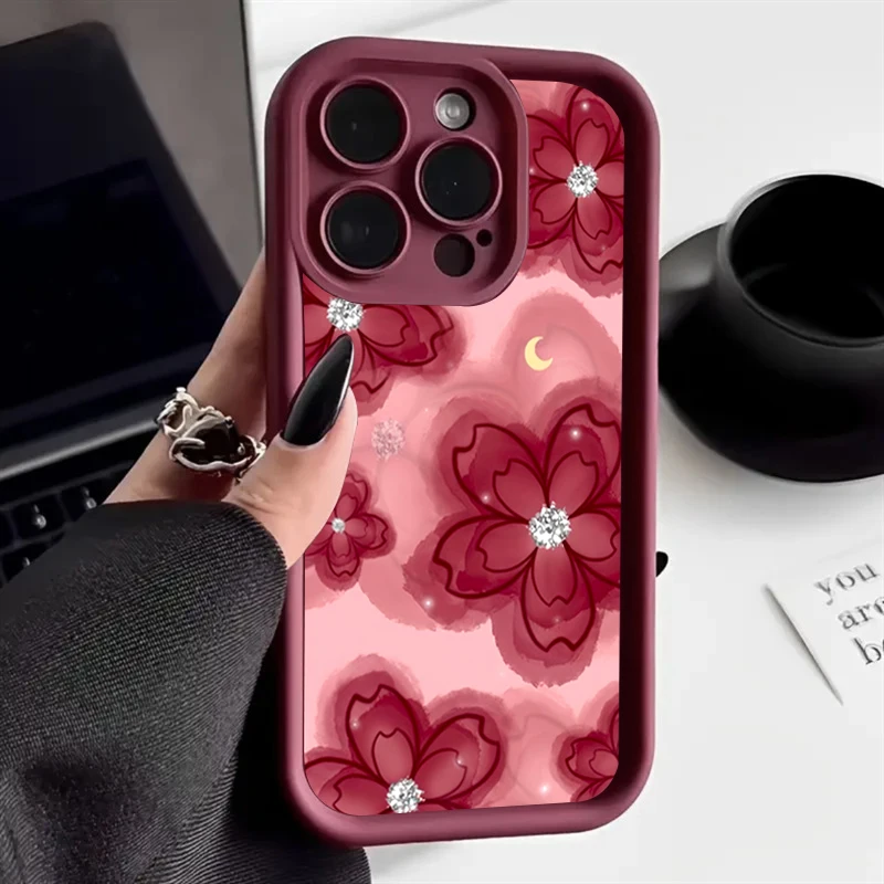 Elegant Diamond Floral Design Silicone Soft Phone Case