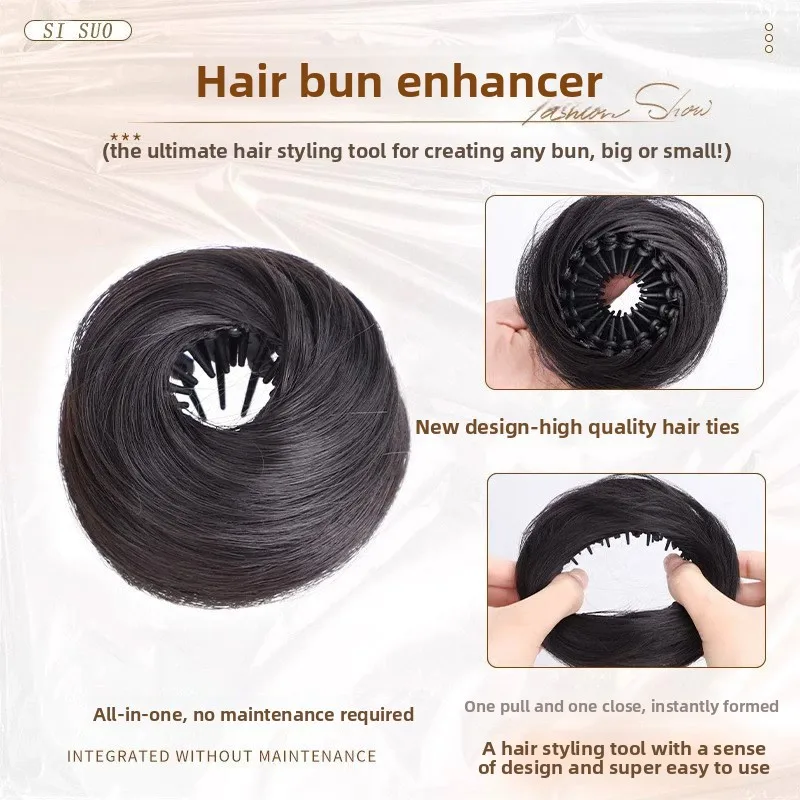 Sintetico Nido d'uccello Panino Testa Capelli finti Chignon Fascia Estensione dei capelli Elastico Scrunchie per le donne asiatiche Aumenta rapidamente i capelli - immagine 3
