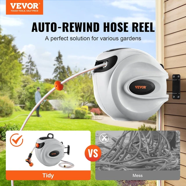 Retractable Hose Reel, Garden Water Hose Reel with 9-Pattern Nozzle, 180°  Swivel Bracket Wall-Mounted, Automatic Rewind - AliExpress