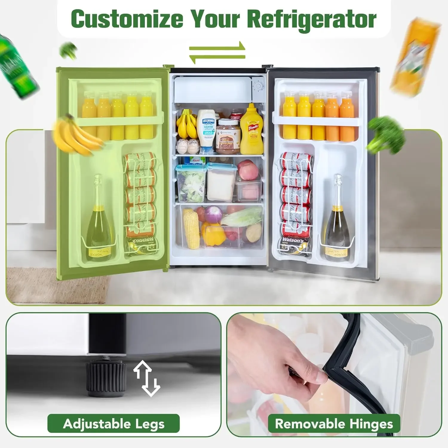Refrigerator with Freezer, 3.2 Cu.Ft, Mini Fridge with Freezer, 7 Settings Temperature Adjustable, Single Door, Compact Refriger 5