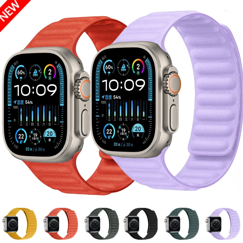 애플 워치용 실리콘 스트랩, 울트라 2 49mm 9 8 7 45mm 41mm, 아이워치 밴드 마그네틱 팔찌, 아이워치 6 5 4 3 SE 44mm 40mm 벨트